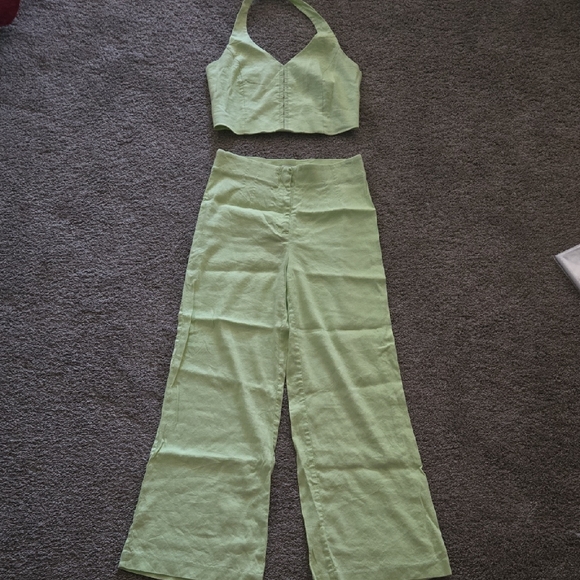 House Of Harlow 1960 Women's Green Pants & Crop Top Size 6 Linen House Of Harlow 1960 Women's Green Pants & Crop Top Size 6 Linen